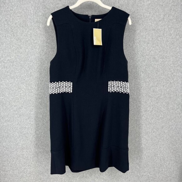 Michael Kors Business Sheath Dress Size 12 Navy Blue Embellished Cocktail NEW - Picture 1 of 12